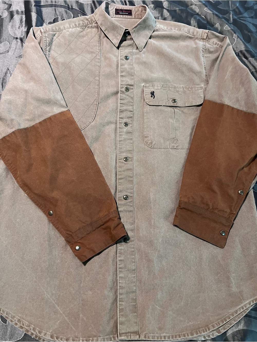 VTG/90s Browning Super Naturals Shooting Shirt Snap Closures Shoulder Patch LG